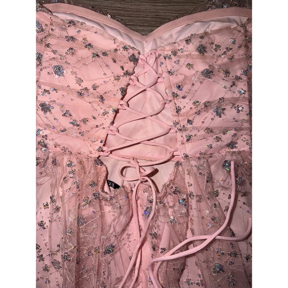 Lucy In The Sky Pink Sequin Tulle Mini Dress Strapless Lace Up Back Fairy M Prom Lucy In The Sky Pink Sequin Tulle Mini Dress Strapless Lace Up Back Fairy M Prom